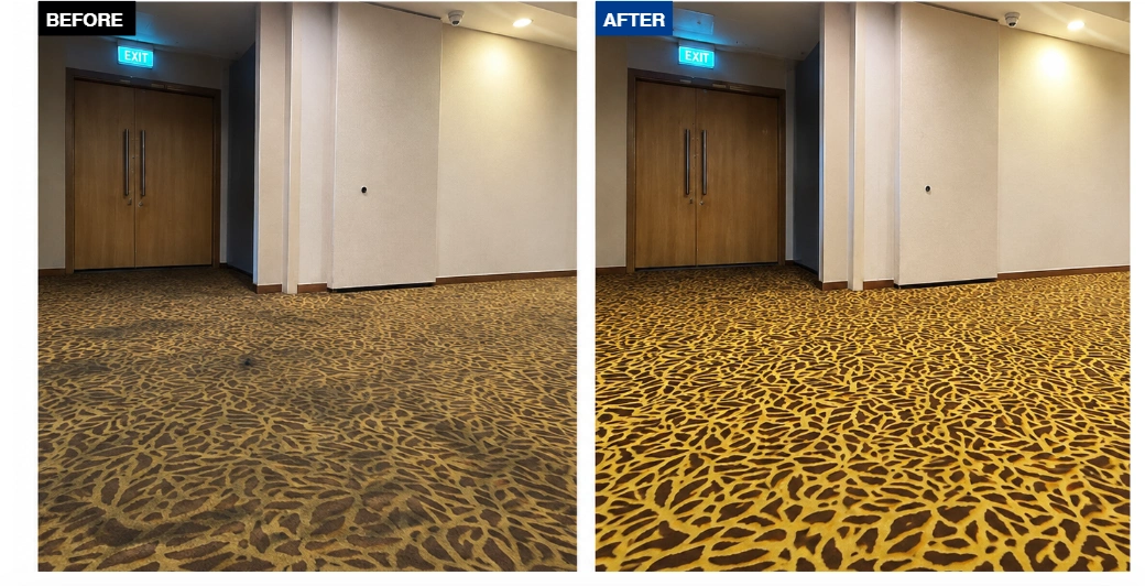Civil Service Club (Changi) carpet before and after cleaning