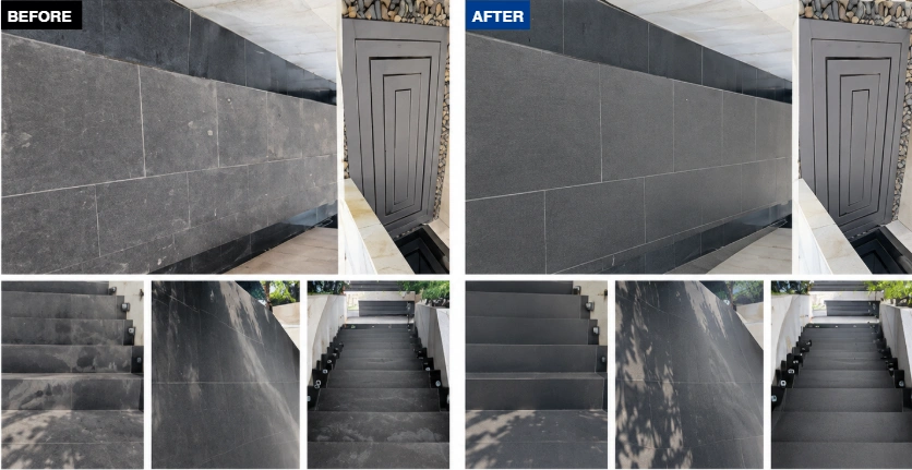 St. Regis Hotel walls and stairs before and after restoration